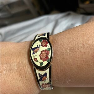 Floral Enamel Bracelet with Gold Accents